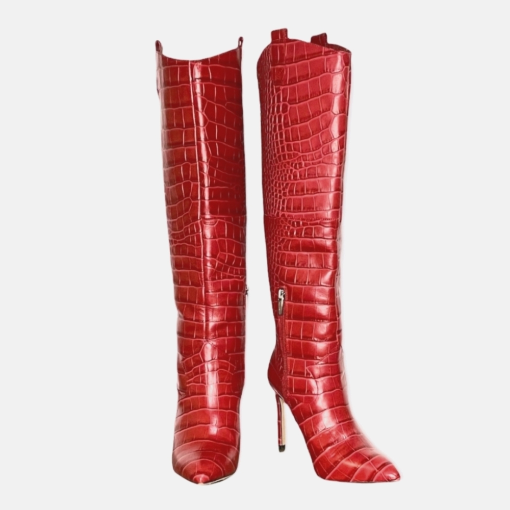 Vince Camuto Kervana Red Croc Embossed Stiletto Point Toe Knee High Power 7.5